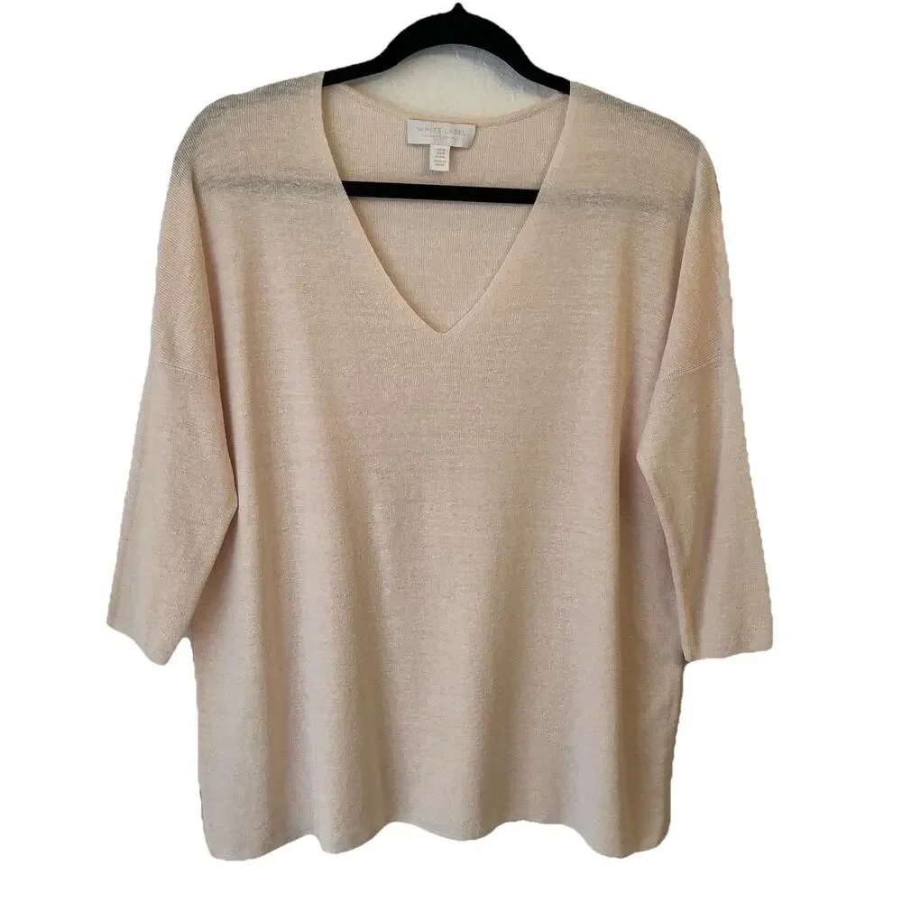 The White Company Linen Blend Sweater Women M Lightweight Coastal Relaxed Dolman